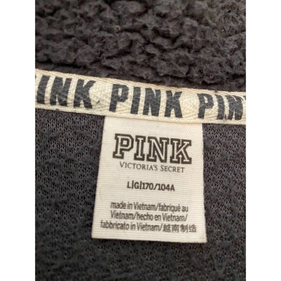 Victorias Secret Pink Sherpa 1/4 Zip Pullover Sweatshirt Gray Red Green Large - Picture 4 of 10